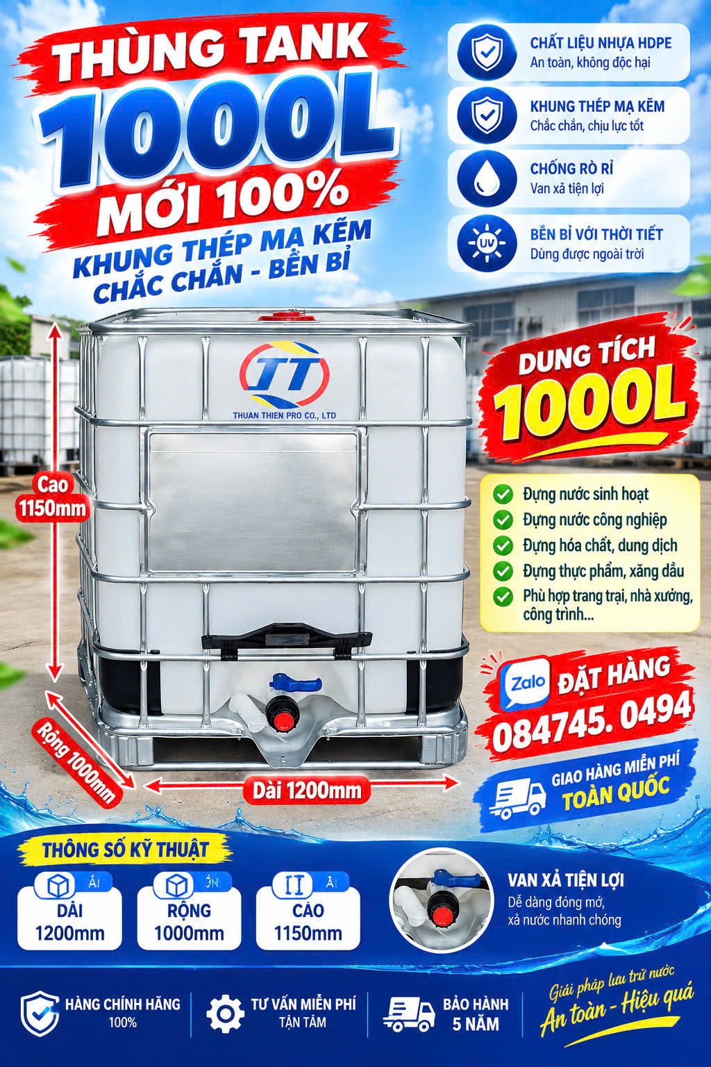 Thùng tank 1000 lít Ibc khung nhôm bên ngoài Tank khung sắt bên ngoài 1000L giao miễn phí Toàn Quốc