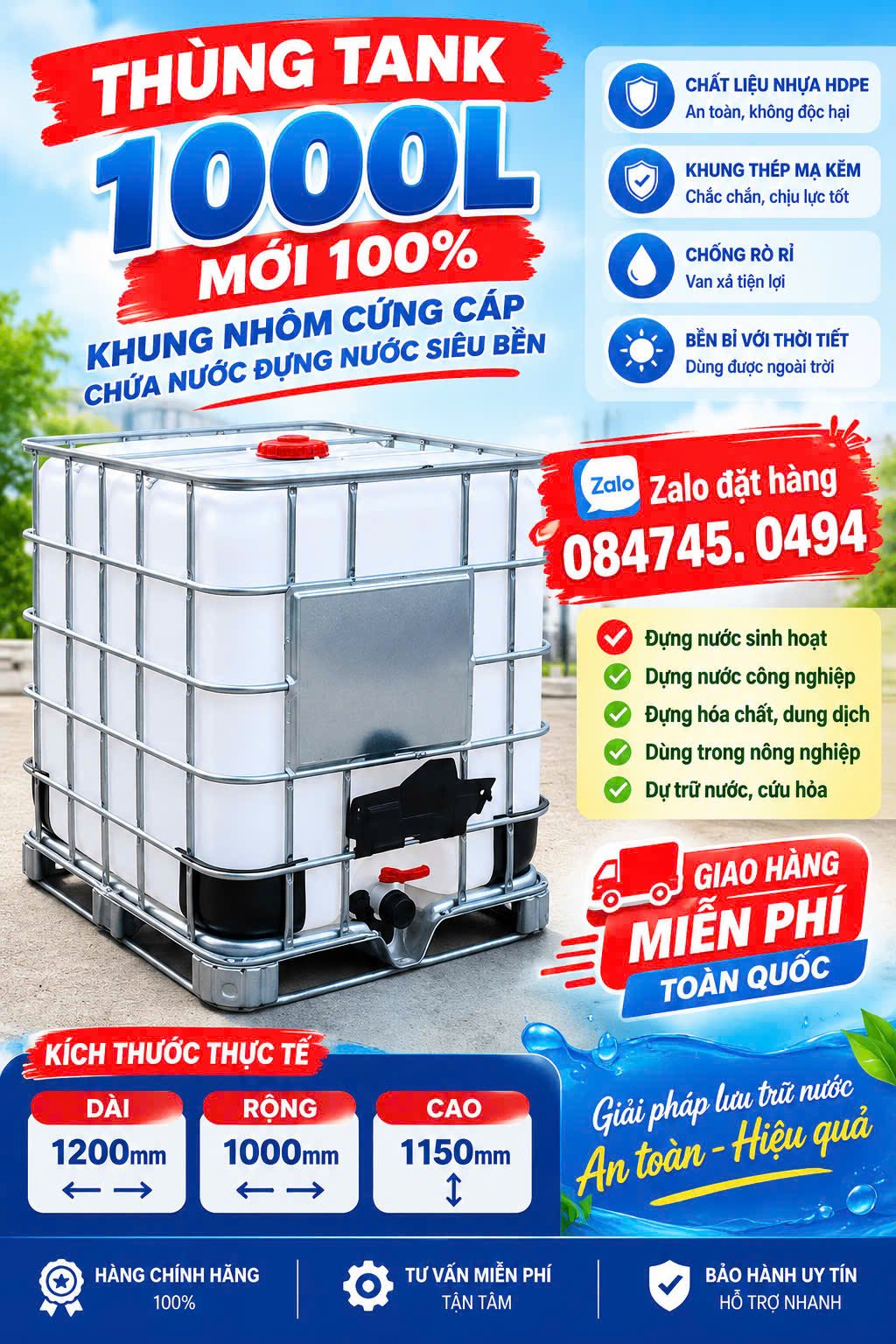 Thùng 1000 lít khung sắt Ibc khung nhôm bên ngoài Tank khung sắt bên ngoài 1000L giao miễn phí Toàn Quốc