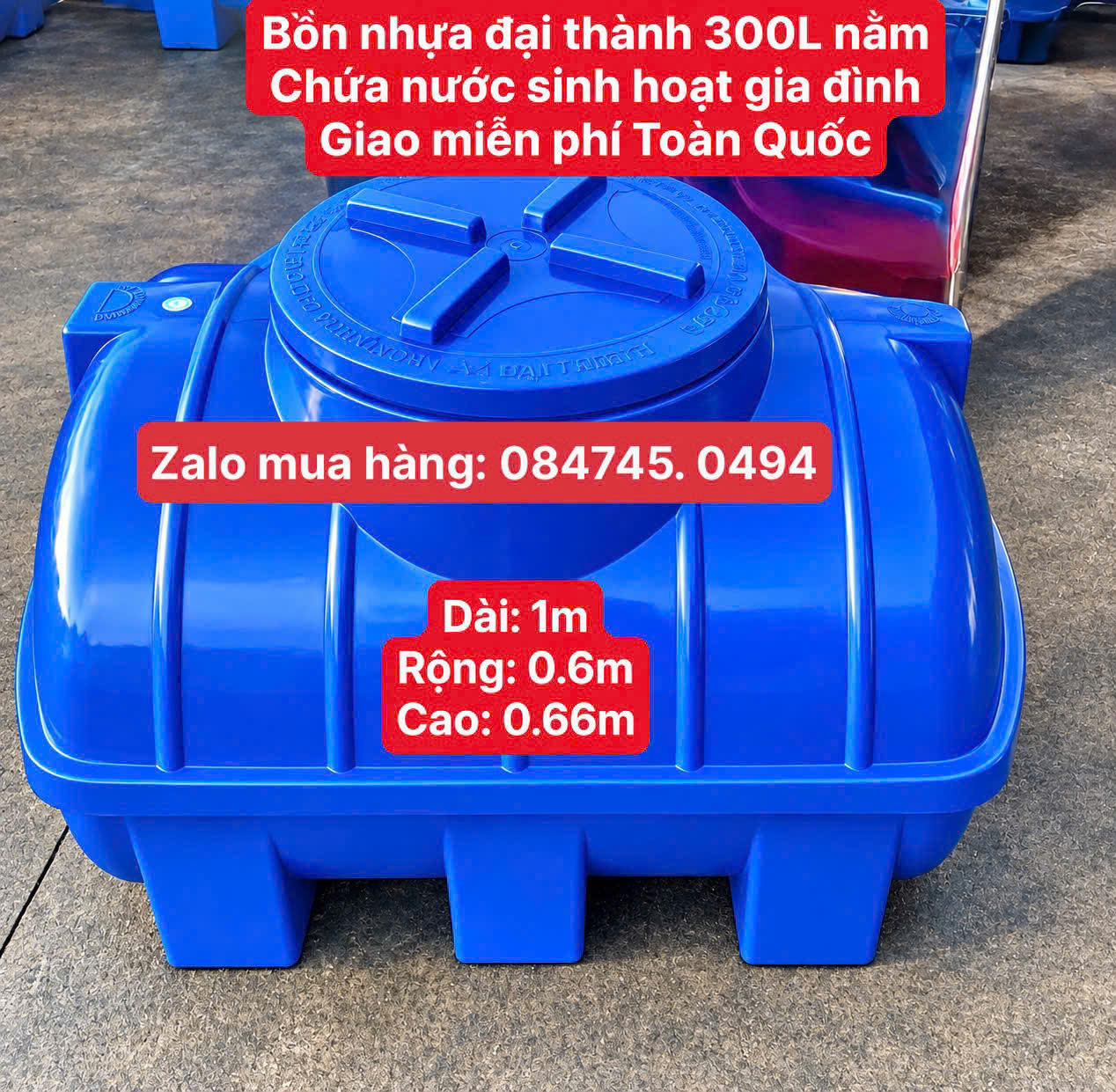 Thùng nhựa nhỏ nhất 0,3 khối nằm Bình nhựa chứa nước nhỏ gọn 300L ngang Tét nước nhựa 300L nằm ngang Téc 300L ngang Tân Á Đại thành