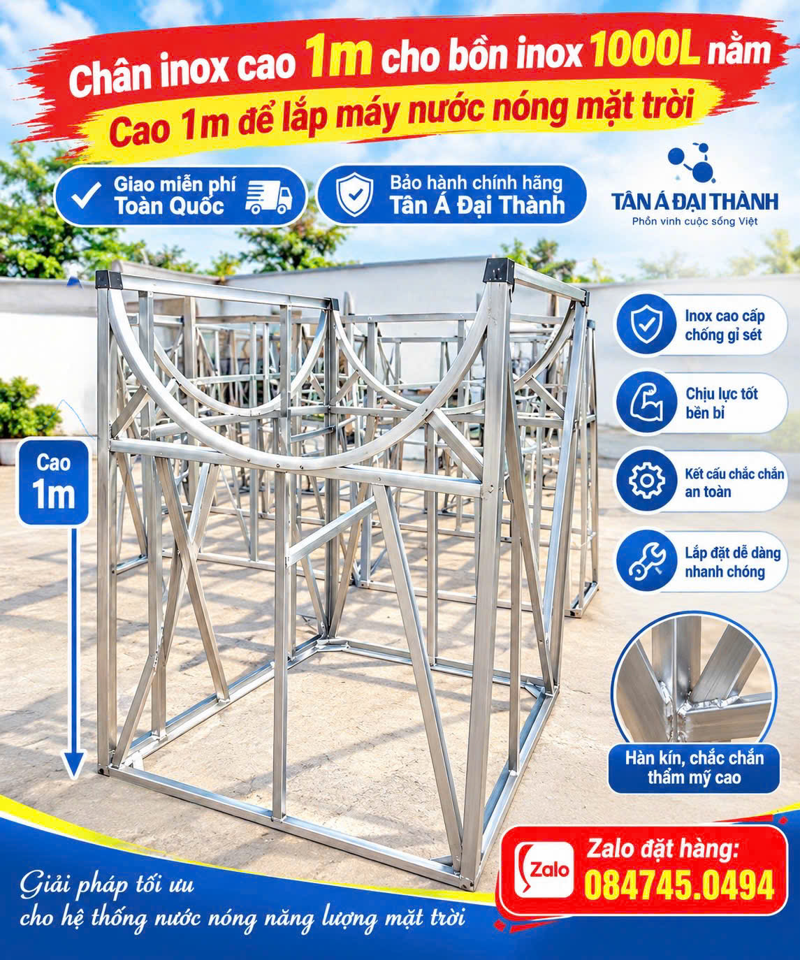 Chân inox cao cấp Vững chắc cứng cấp Cao 0.5m 1m 1.2m 1.5m 2m 3m… Chân inox + chân sắt V4V5