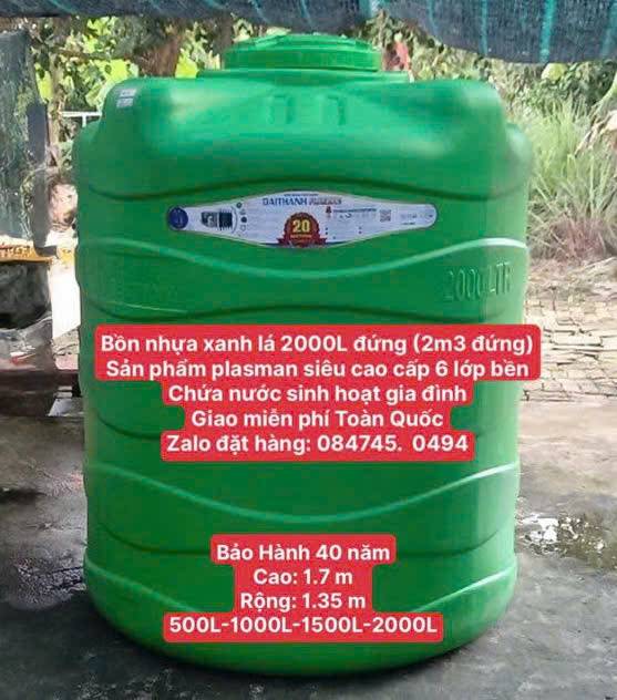 Téc nhựa 2000 lít tân á đại thành chĩnh hãng 2m3 2000l bảo hành 40 năm toàn quốc