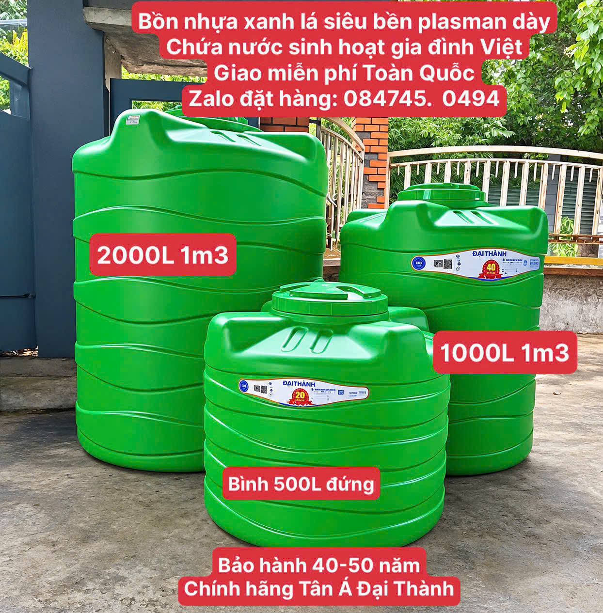 Thùng nhựa 2 khối xanh lá 2m3 2000l giá rẻ nhất giao miễn phí toàn quốc