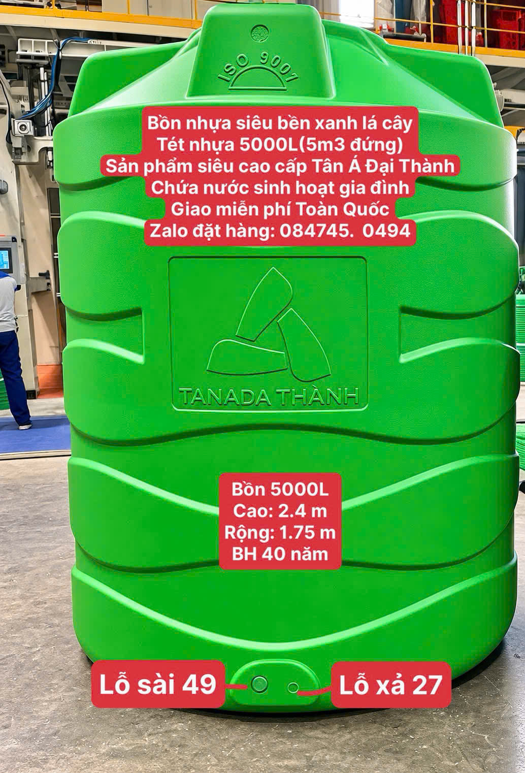 Tét nước nhựa 5m3 đứng 5000l xanh lá plasman tốt nhất hiện nay