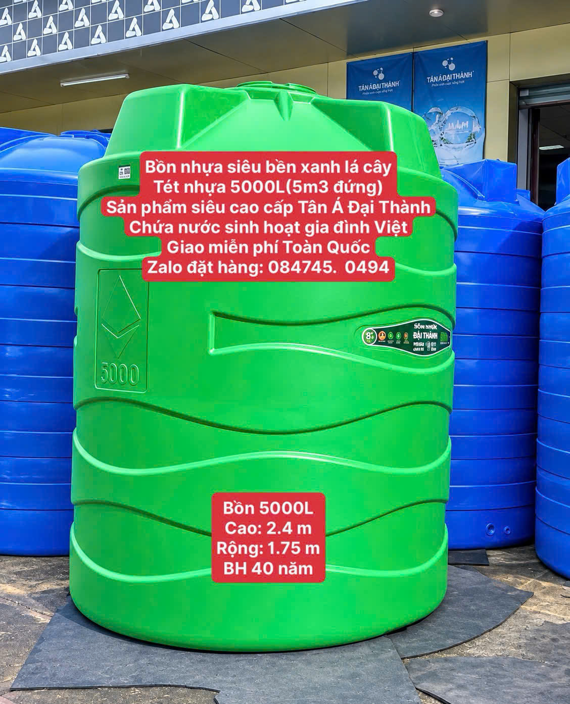 Téc nước tốt nhất hiện nay 5000l 5000 lít 5m3 đứng xanh lá plasman chứa nước mưa giếng khoan