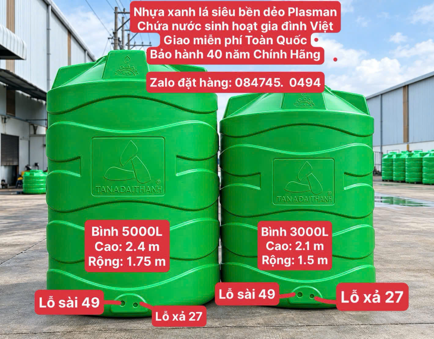 bồn nhựa tân á đại thành 5000l 5000 lít chính hãng xanh lá plasman 6 lớp dày dặn bảo hành 40 năm