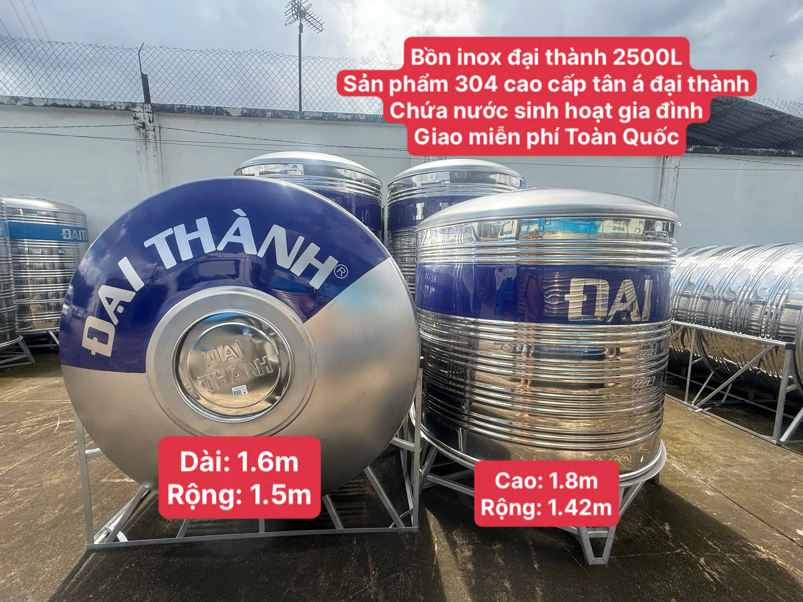 Tét nước 2500 lít inox 304 cao cấp Thùng inox 2500L đứng và nằm Bồn inox đại thành 2500L 2500 lít đứng nằm