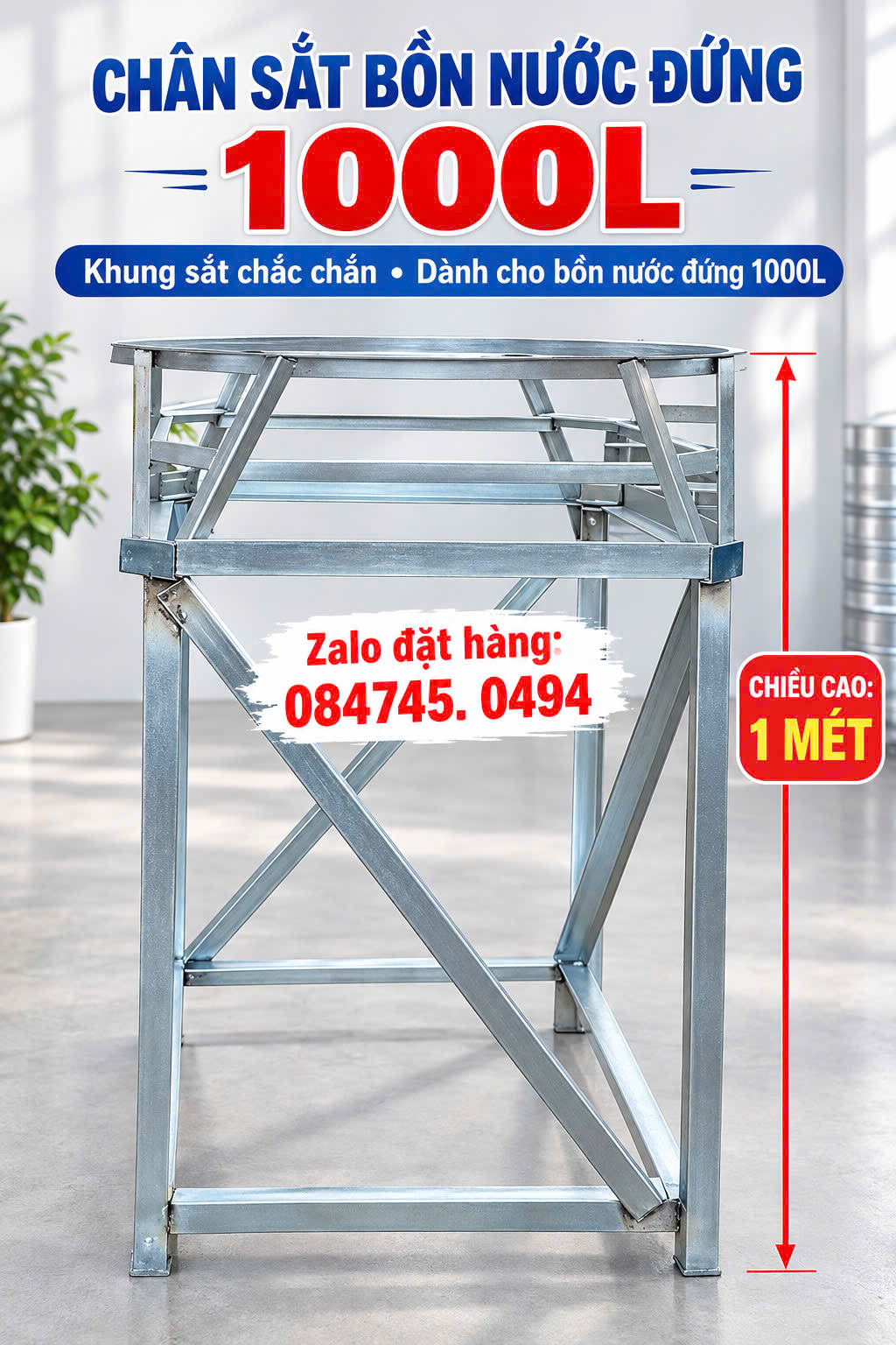 Chân inox cho bồn nước inox Tân á đại thành Chân sắt cao 1m 1m2 1m5 2m Bán chân bồn nước inox , bán chân bồn cao cho máy nước nóng mặt trời