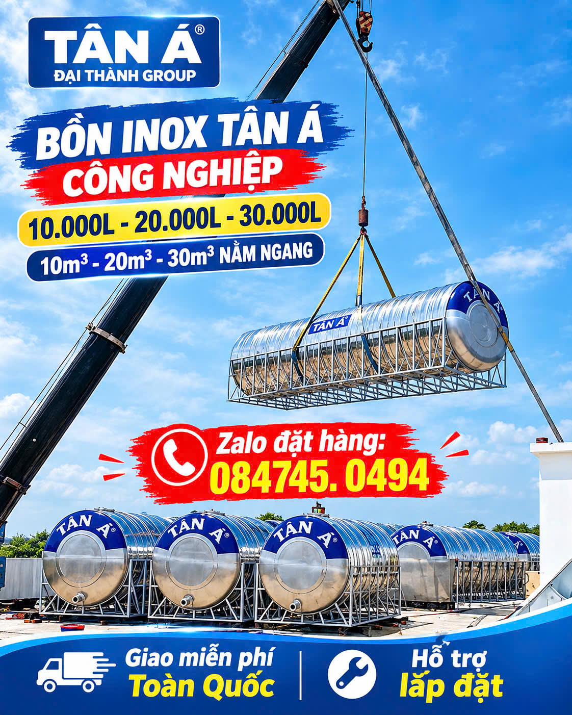 tét nước inox chính hãng Tân Á Đại thành 20000 lít nằm tân á inox 20 khối giao miễn phí