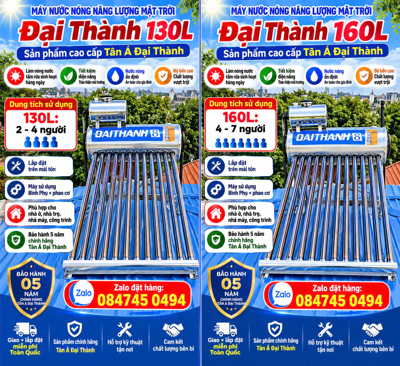 Bình nước nóng đại thành 130 lít cao cấp chính hãng bảo hành 5 năm