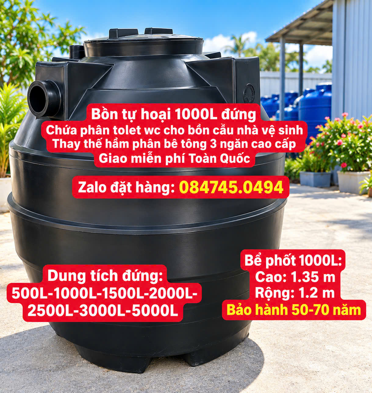 Bể phốt tự hoại 1000 lít đại thành chứa phân tolet wc cho bồn cầu nhà vệ sinh gia đình