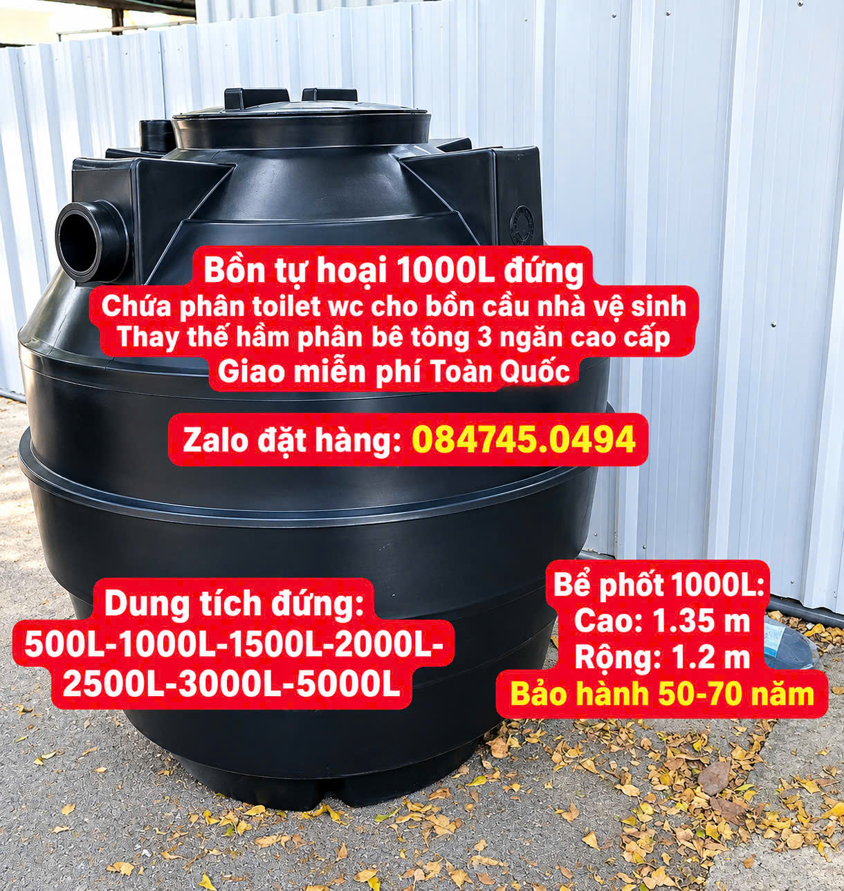 bể phốt chứa phân cho nhà nghỉ khách sạn- bồn tự hoai di động 1000 lít đứng đại thành giao miễn phí