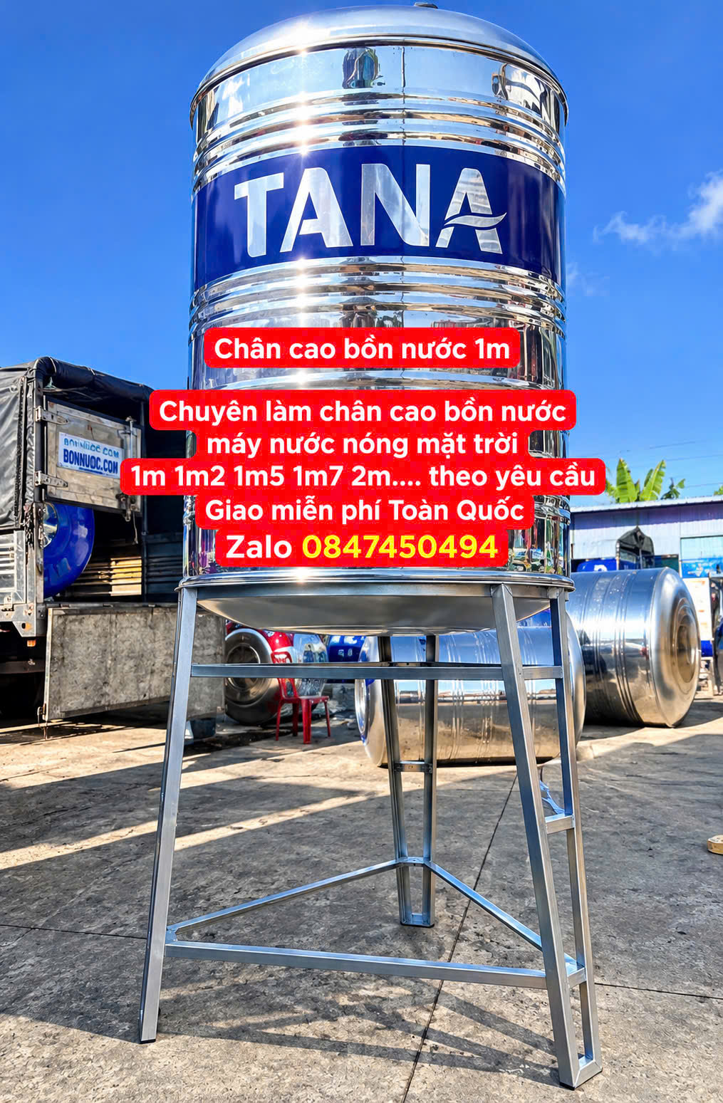 Bồn nước inox 304 1000 lít và chân cao 1m chân cao 1m2 chân cao 1m5 2m- Chân sắt cho bồn nước inox Tân á đại thành